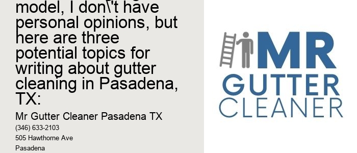 As an AI language model, I don't have personal opinions, but here are three potential topics for writing about gutter cleaning in Pasadena, TX: