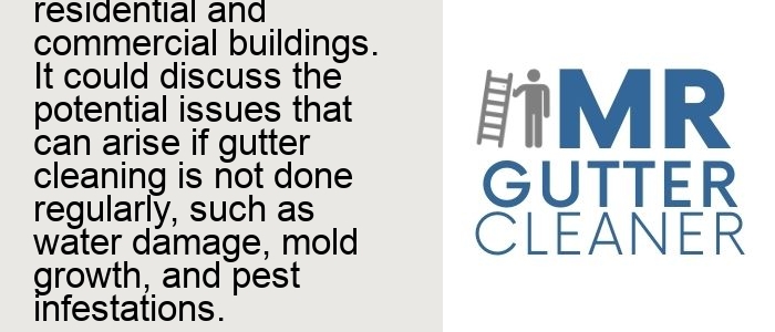 Importance of regular gutter cleaning - This topic can focus on the key reasons why regular gutter cleaning is important for the maintenance of residential and commercial buildings. It could discuss the potential issues that can arise if gutter cleaning is not done regularly, such as water damage, mold growth, and pest infestations.
